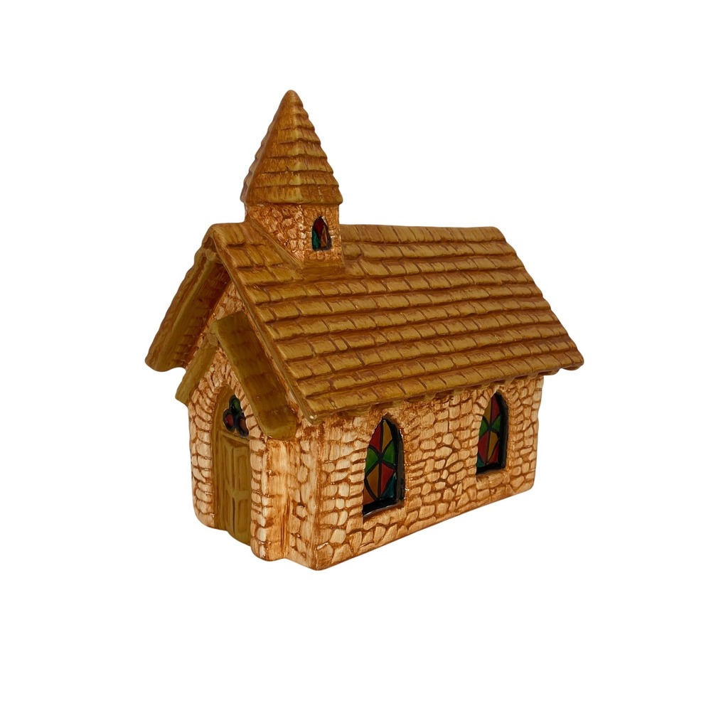 Albertas Ceramic Church House Figurine Stained‎ Glass Windows Christmas Village